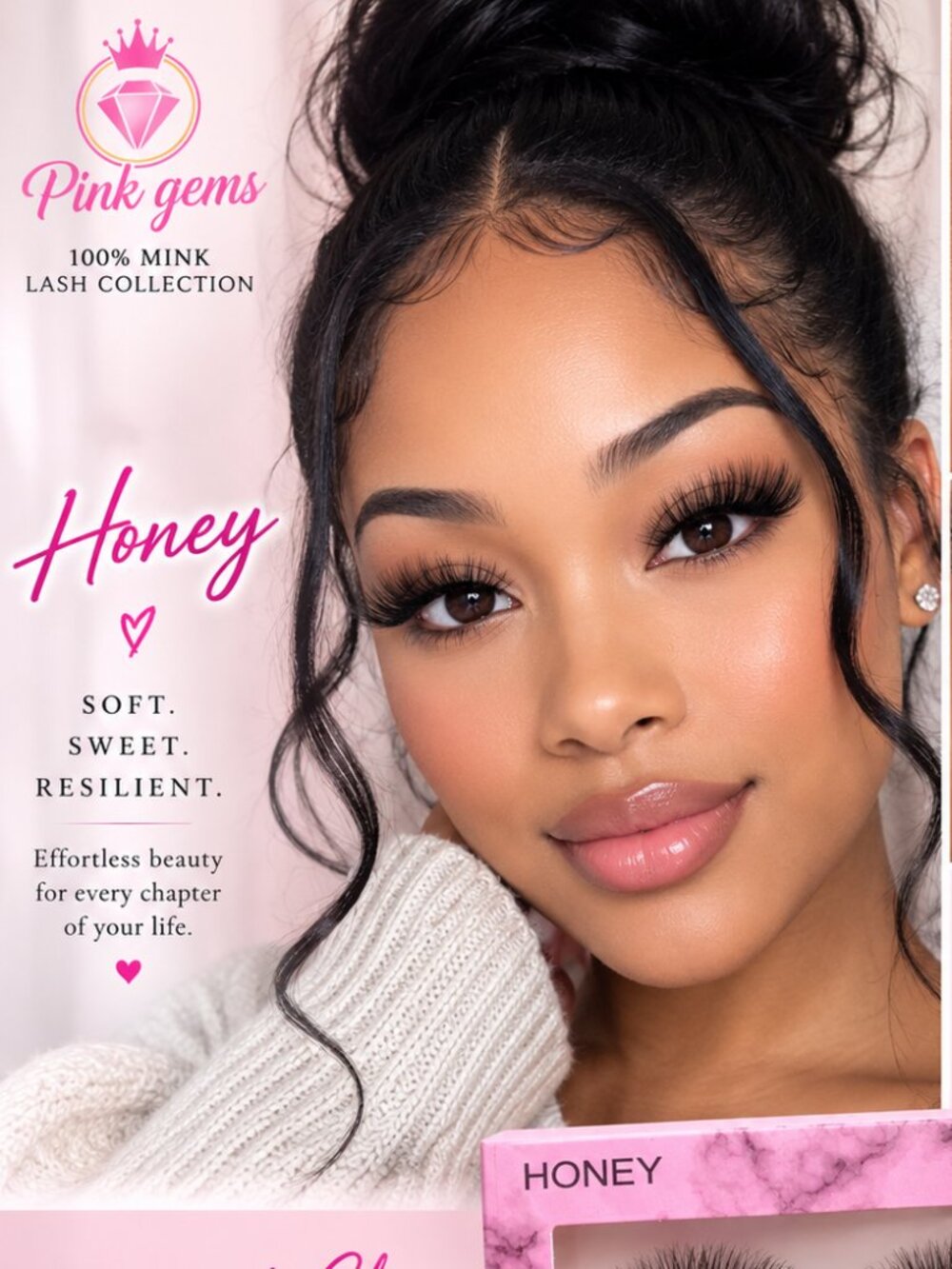 Honey 100% Mink Lashes Wispy Fluffy Natural Glam Reusable Eyelashes